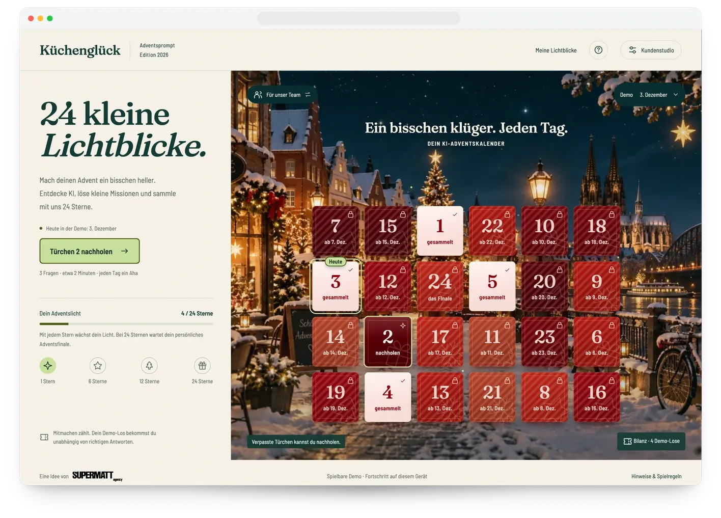 Adventsprompt im Branding Küchenglück auf einem Desktop-Bildschirm