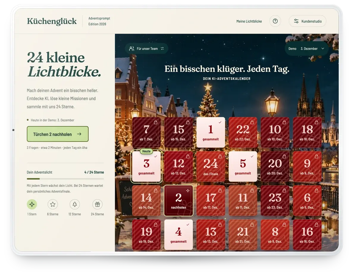 Adventsprompt im Branding Küchenglück auf einem Tablet