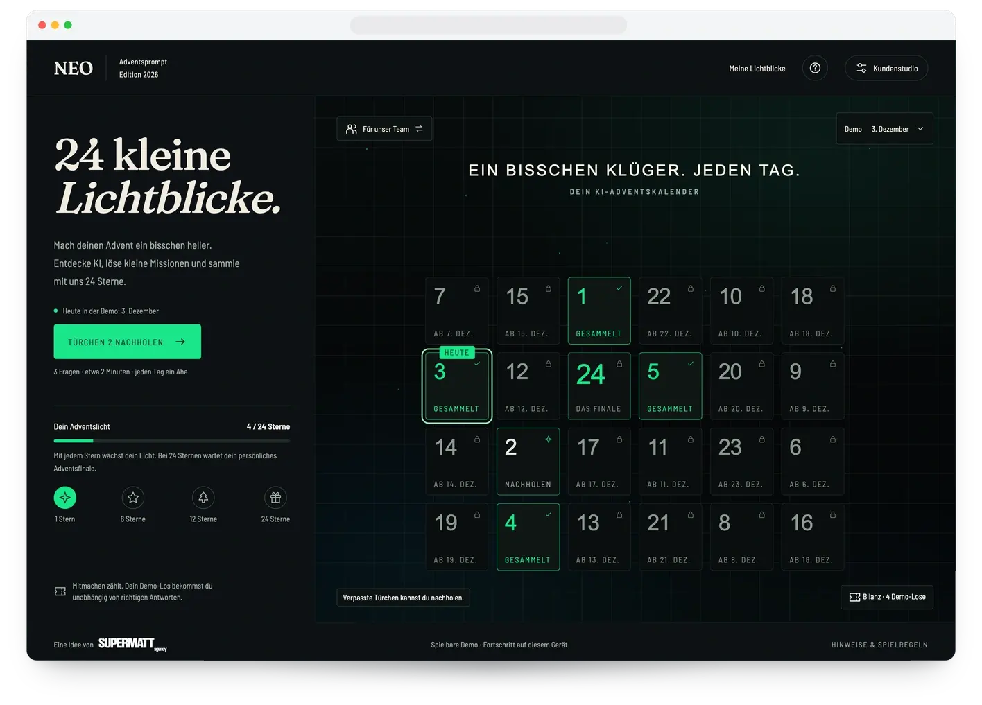 Adventsprompt im Branding NEO auf einem Desktop-Bildschirm
