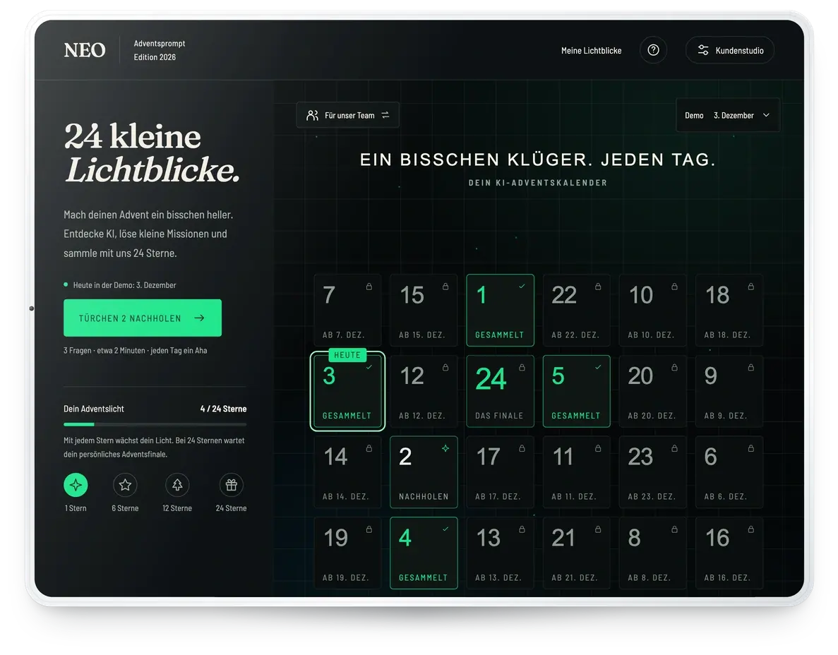 Adventsprompt im Branding NEO auf einem Tablet