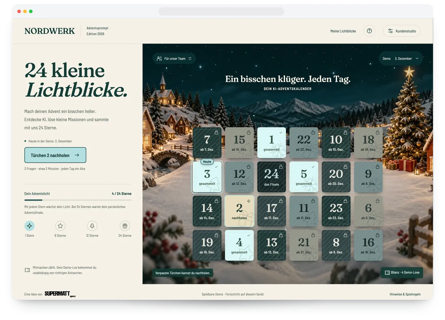 Adventsprompt im Branding NORDWERK auf einem Desktop-Bildschirm